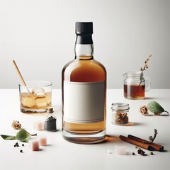 Bottle liquor concept beverage whisky concept ingredients mockup