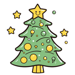 Cute christmas tree vector illustration, christmas day, christmas eve