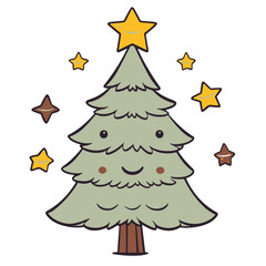 Cute christmas tree vector illustration, christmas day, christmas eve