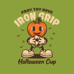 Pumpkin Soccer Mascot Retro and Vintage