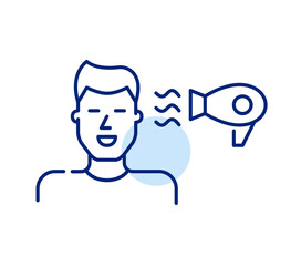 Man drying his hair with a hairdryer. Pixel perfect, editable stroke icon