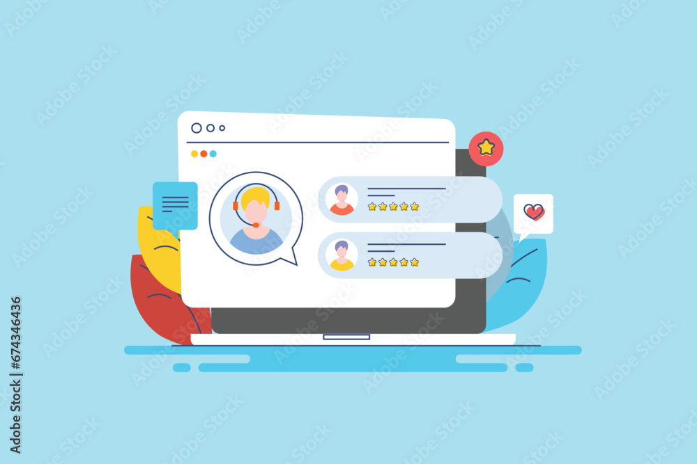 Poster rate customer service, survey metrics measure company support team user experience, filled outline v