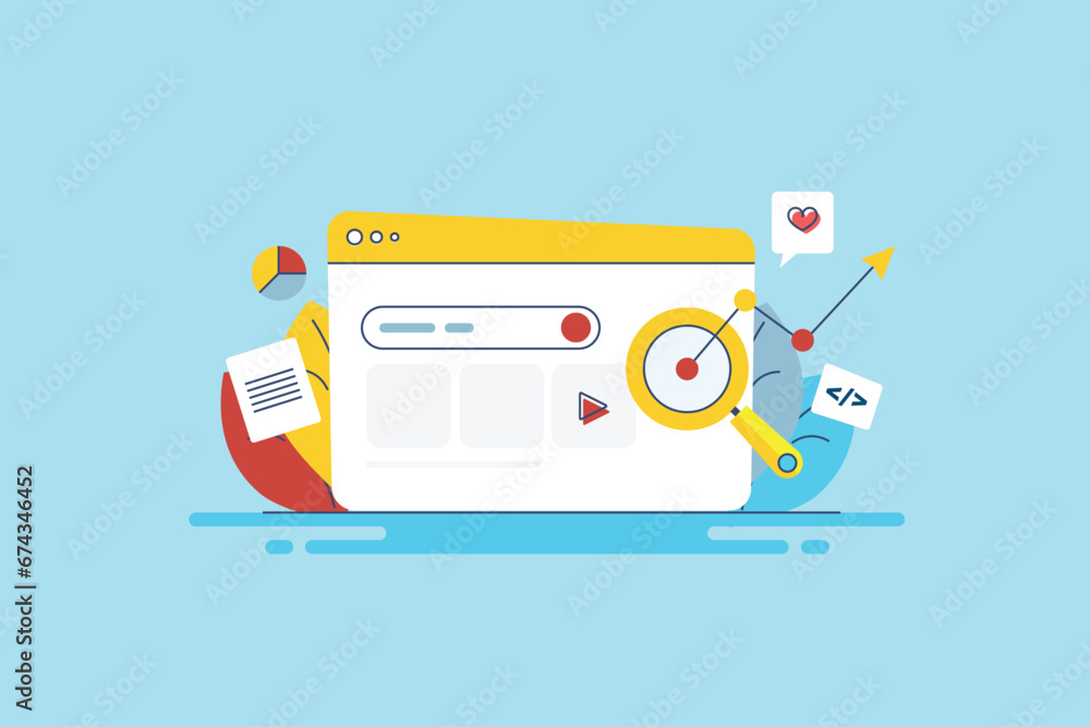 Poster analytics software display data graph business and financial concept, vector illustration filled out