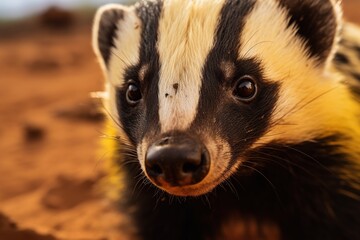 Honey Badger close-up portrait. Wild animal in natural habitat.