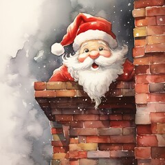 Funny Christmas watercolor illustration of the Santa Claus