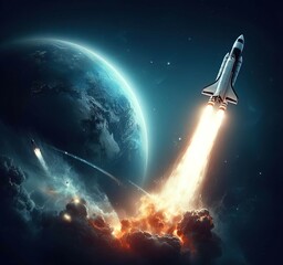 Shuttle rocket spaceship launch concept science fantasy illustration