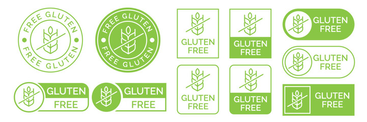  Best gluten free label or gluten free stamp vector isolated in flat style. Gluten free label vector for product packaging design element. Simple gluten free stamp for packaging design element. - obrazy, fototapety, plakaty