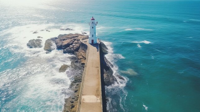 Aerial View of Picturesque Pier and Lighthouse in the Mediterranean Sea