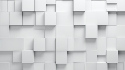 Arrangement of semigloss tiles forming a white wall with a futuristic, 3D background made of rectangular blocks