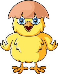 Cute little chick cartoon with cracked egg