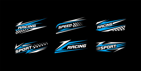 Sport car decal stripes, Car stickers Blue striping. Isolated on black background	 - obrazy, fototapety, plakaty