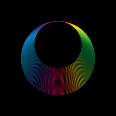 Sound wave, equalizer rainbow color gradient. Modern future technology. Vector geometric abstract element isolated on black background.