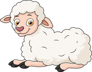 Cute baby sheep cartoon on white background