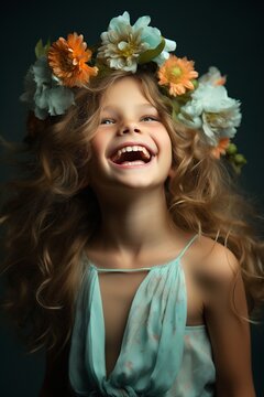 A playful shot of the beautiful model, their innocence and charm on full display. The high-definition camera captures the moment with vivid clarity, making it a lively and endearing image.