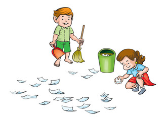 children cleaning