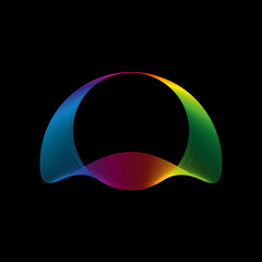 Sound wave, equalizer rainbow color gradient. Modern future technology. Vector geometric abstract element isolated on black background.