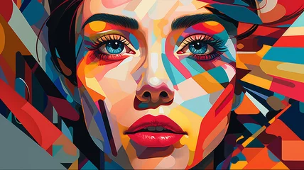 Foto op Canvas Girl with a beautiful face painted in different colors in abstract style vector illustration art  © Виктория Татаренко