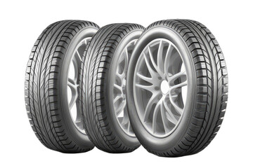 set of car tires with alloy rim isolated with removed background, concept parts for automobile, industry, generative ai