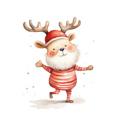 Reindeer on  isolated Background - Minimalist Watercolor Illustration