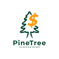 Pine Tree with Money logo design vector. Creative Pine Tree logo concepts template