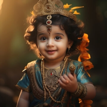 Cute indian little boy in lord krishna costume
