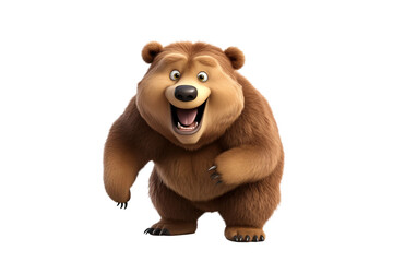 Playful Bear in 3D Animation Isolated on Transparent Background