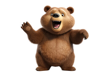 Cheerful 3D Animated Bear Mascot Isolated on Transparent Background