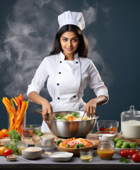 Indian female chef cooking
