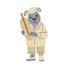 Sheep Animal Doctor Character with Thermometer Work in Hospital Vector Illustration