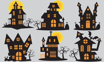 Halloween House silhouette collection. scary haunted  house bundle set.
