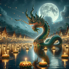 Fototapeta premium Phaya Naga, Thai temple, temple, Loi Krathong, culture, beliefs