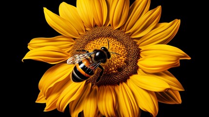 A single sunflower with a bumblebee collecting pollen. - Powered by Adobe