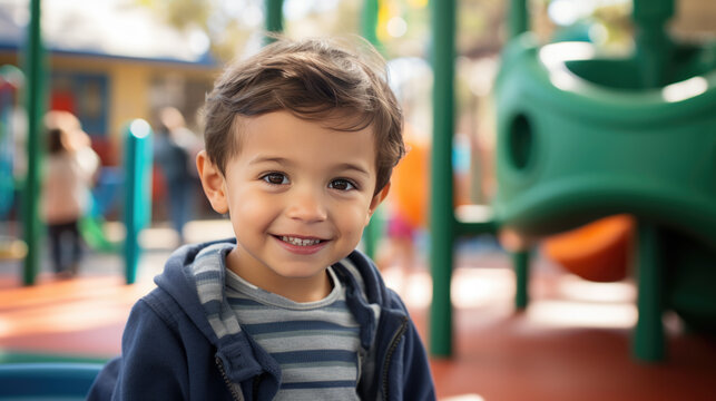 Little boy preschooler playing on the playground outside
