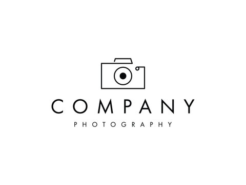 camera lens photography creative minimal line art logo design template