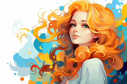 Woman with vibrant orange hair and striking blue eyes. This image can be used to represent uniqueness, individuality, and beauty.