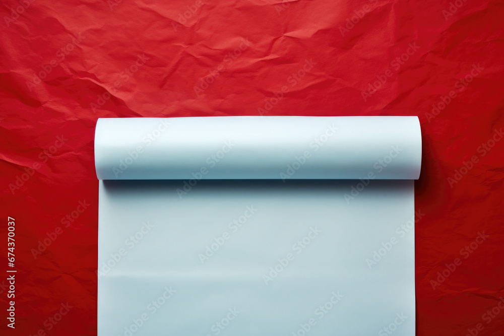 Poster roll of white paper is placed on vibrant red background. this versatile image can be used for variou