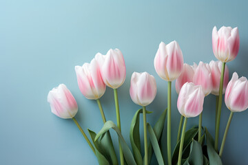 Beautiful bunch of pink tulips arranged in vase. Perfect for adding touch of color and elegance to any space.
