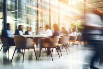 Blurred motion of a busy business meeting with sunlight. - obrazy, fototapety, plakaty