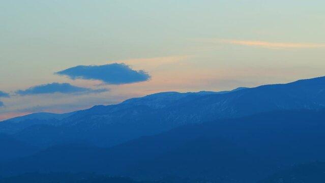 Moving Clouds Background On Mountain. Mountains Landscape On Sunset. Timelapse.