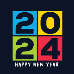 happy new year 2024 Vector graphic typo design 4 prime colors