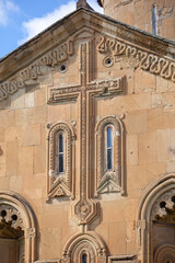 Facade of orthodox cathedral Ertatsminda in Kartli area in Georgia