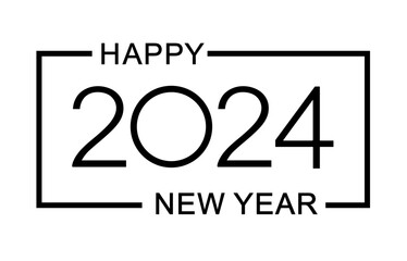 Happy New Year 2024 greeting card design. Isolated vector illustration on white background.