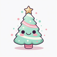 Fototapeta na wymiar kawaii Christmas tree clip art 