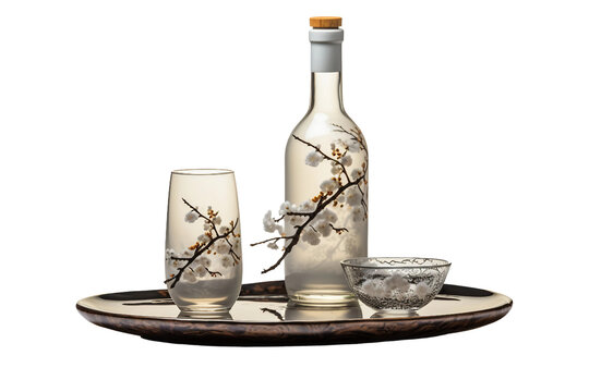 Sake Set and Cups Isolated on Transparent Background