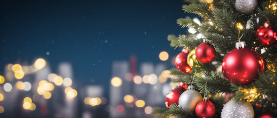 Fototapeta premium Festive Christmas Tree, Adorned with Baubles and Glistening Lights