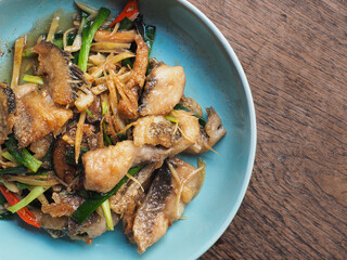 stir fried fish with ginger, chili and spring onion 