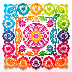 Fototapeta na wymiar colorful Rangoli pattern with flowers on white background 