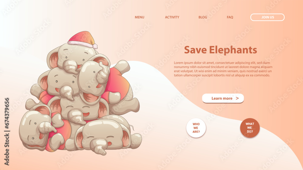 Wall mural landing page template of save the elephant. modern flat design concept of web page design for websit
