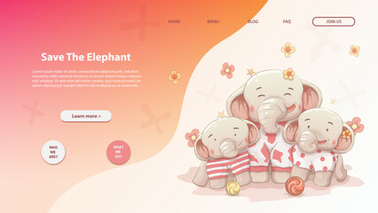 Landing page template of save the elephant. Modern flat design concept of web page design for website and mobile website