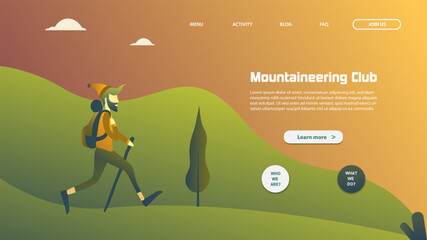 Landing page template of mountaineering club. Modern flat design concept of web page design for website and mobile website